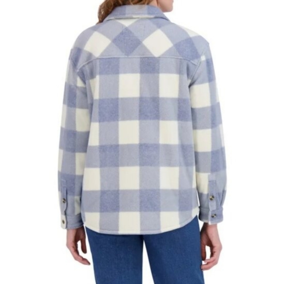 Women's Blue and White Plaid Utility Jacket - Picture 3 of 5